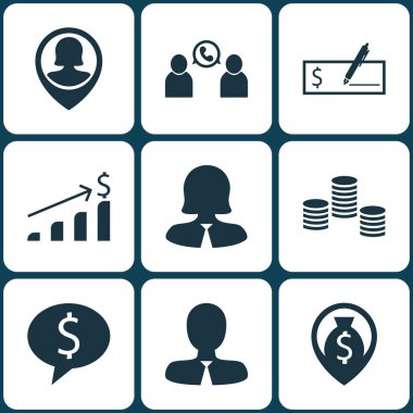 9 insan kaynakları simgeler kümesi. Web, mobil, UI ve Infographic tasarımı için kullanılabilir. PIN, konferans, büyüme ve daha fazlası gibi unsurları içerir.