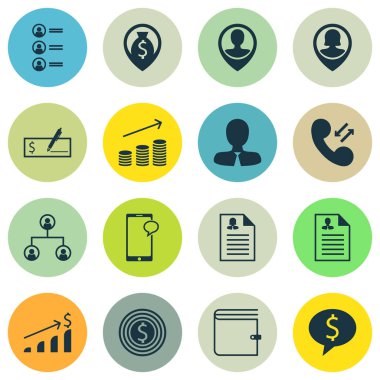 16 saat simgeler kümesi. Web, mobil, UI ve Infographic tasarımı için kullanılabilir. Ağaç, profil, sikke ve daha fazlası gibi unsurları içerir.