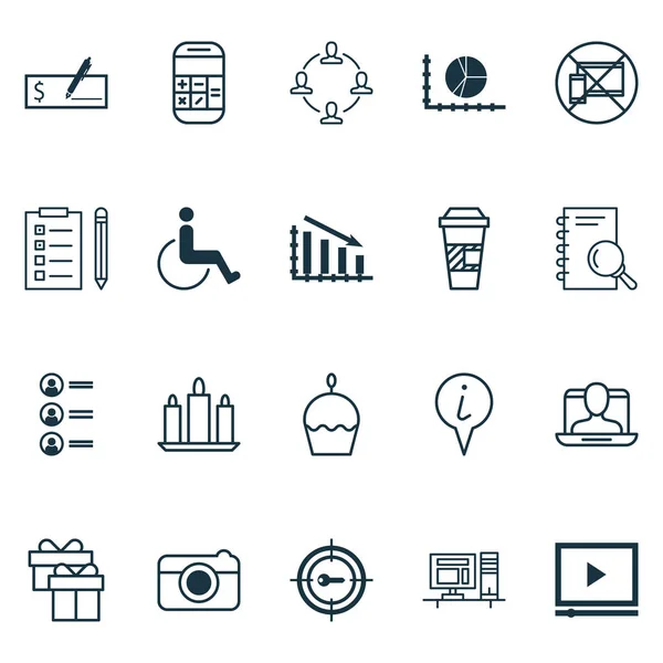 Conjunto de 20 iconos editables universales. Puede ser utilizado para el diseño web, móvil y de aplicaciones. Incluye elementos tales como café para llevar, solicitantes de empleo, cera y más . — Vector de stock