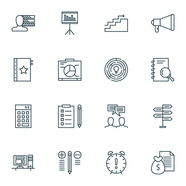 Set van 16 Project Management iconen. Kan worden gebruikt voor Web, mobiel, Ui en Infographic Design. Bevat elementen zoals statistiek, datum, taak en meer. — Stockvector