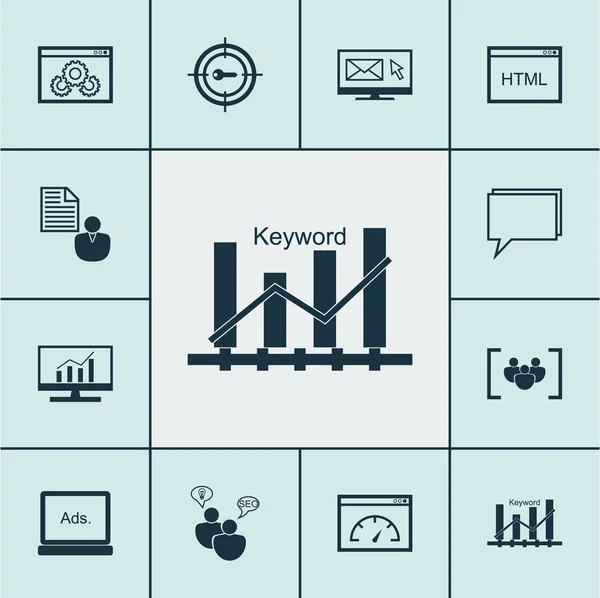 Set di 12 icone pubblicitarie. Può essere utilizzato per Web, Mobile, UI e design infografico. Include elementi come HTML, dinamica, display e altro ancora . — Vettoriale Stock