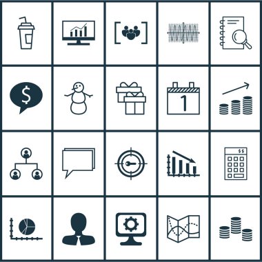 20 evrensel düzenlenebilir simgeler kümesi. Web, mobil ve App tasarım için kullanılabilir. Kış, Yöneticisi, para ve daha fazlası gibi unsurları içerir.