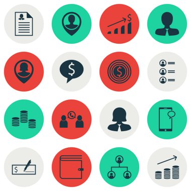 16 saat simgeler kümesi. Web, mobil, UI ve Infographic tasarımı için kullanılabilir. Para, yapısı, büyüme ve daha fazlası gibi unsurları içerir.