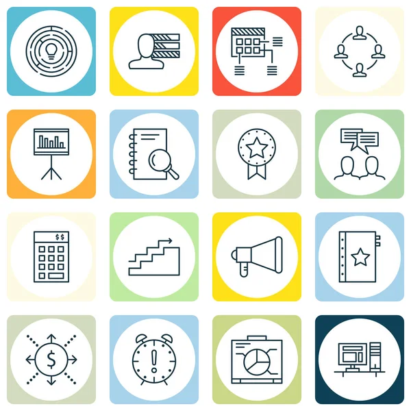 Set Of 16 Project Management Icons. Can Be Used For Web, Mobile, UI And Infographic Design. Includes Elements Such As Money, Schedule, Teamwork And More. — Stock Vector