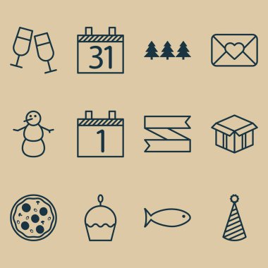 12 kutlama simgeler kümesi. Web, mobil, UI ve Infographic tasarımı için kullanılabilir. Karton gibi öğeleri, su, parti ve daha fazlasını içerir.