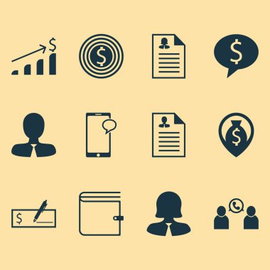12 insan kaynakları simgeler kümesi. Web, mobil, UI ve Infographic tasarımı için kullanılabilir. Artış, onay, konferans ve daha fazlası gibi unsurları içerir.