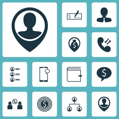 12 yönetimi simgeler kümesi. Web, mobil, UI ve Infographic tasarımı için kullanılabilir. İş, telefon, cep ve daha fazlası gibi unsurları içerir.