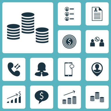 12 yönetimi simgeler kümesi. Web, mobil, UI ve Infographic tasarımı için kullanılabilir. Çalışan, özgeçmiş, PIN ve daha fazlası gibi unsurları içerir.