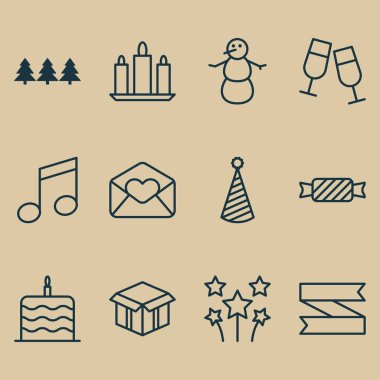 12 sene simgeler kümesi. Web, mobil, UI ve Infographic tasarımı için kullanılabilir. Karamel, doğum günü, tatlı ve daha fazlası gibi unsurları içerir.