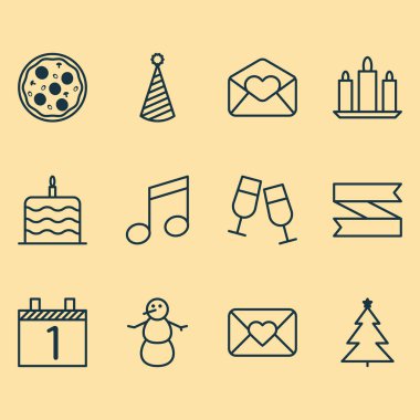 12 sene simgeler kümesi. Web, mobil, UI ve Infographic tasarımı için kullanılabilir. Öğeleri içeren boş gibi kutlamak, kodes ve daha fazlası.