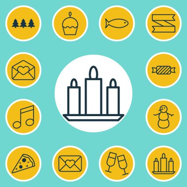 12 sene simgeler kümesi. Web, mobil, UI ve Infographic tasarımı için kullanılabilir. Kış, kurabiye, Cupcake ve daha fazlası gibi unsurları içerir.