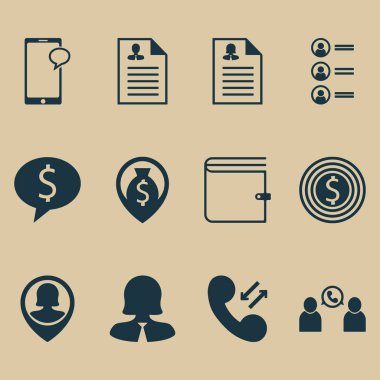 12 Hr simgeler kümesi. Web, mobil, UI ve Infographic tasarımı için kullanılabilir. Cep, cep, PIN ve daha fazlası gibi unsurları içerir.