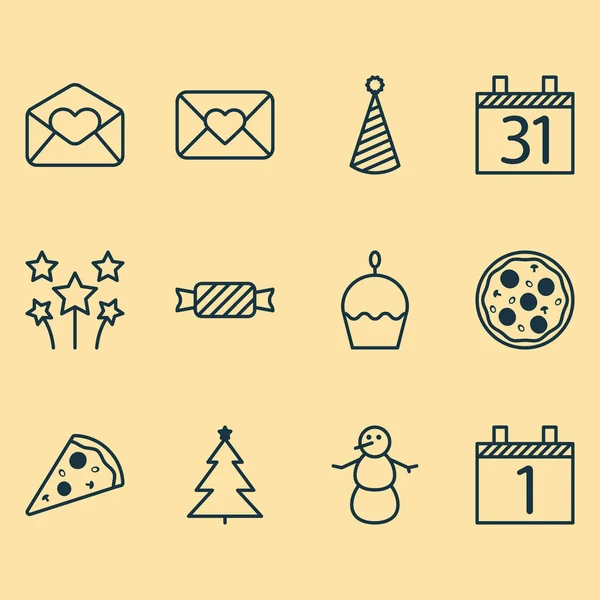 Készlet 12 Holiday ikonok. Lehet használni a Web, mobil, Ui és Infographic Design. Magában foglalja a elemeket, mint például a naptár, boríték, dátum és így tovább. — Stock Vector