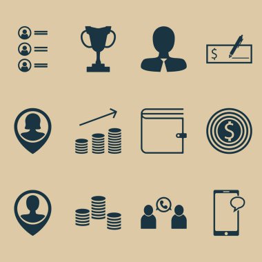 12 insan kaynakları simgeler kümesi. Web, mobil, UI ve Infographic tasarımı için kullanılabilir. Kupası, çalışan, erkek ve daha fazlası gibi unsurları içerir.