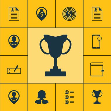 Özgeçmiş, bankacilik ve konular mesajlaşma İK simgeler kümesi. Düzenlenebilir vektör çizim. Kupa, erkek, ödül ve daha fazla vektör simge içerir.