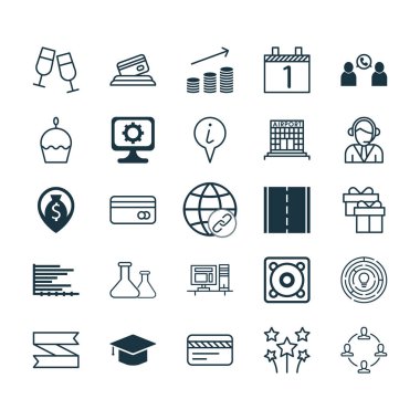 25 evrensel düzenlenebilir simgeler kümesi. Web, mobil ve App tasarım için kullanılabilir. Hediye, doğum günü pastası, boş şerit ve daha fazlası gibi simgeleri içerir.