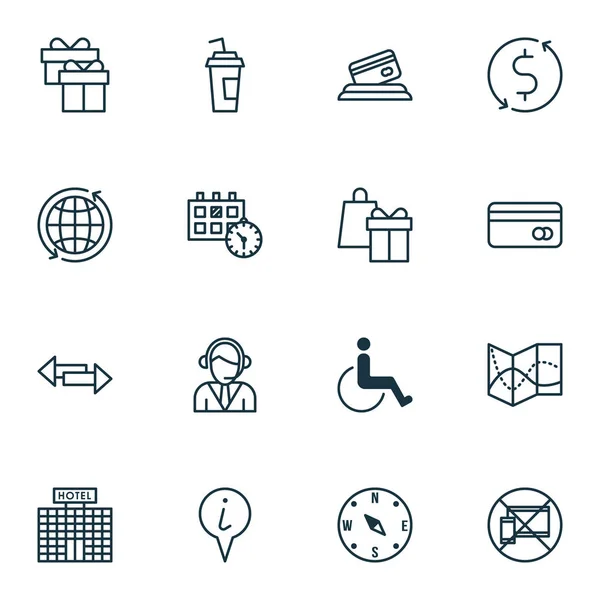 Set of Travel Icons On World, Crossroad and Forbidden Mobile Topics (en inglés). Ilustración vectorial editable. Incluye mapa, edificio, taza y más iconos vectoriales . — Vector de stock