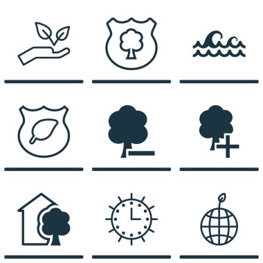 9 ekoloji simgeler kümesi. Dünya, INSERT Woods, Delete Woods ve diğer simgeleri içerir. Güzel tasarım öğeleri.
