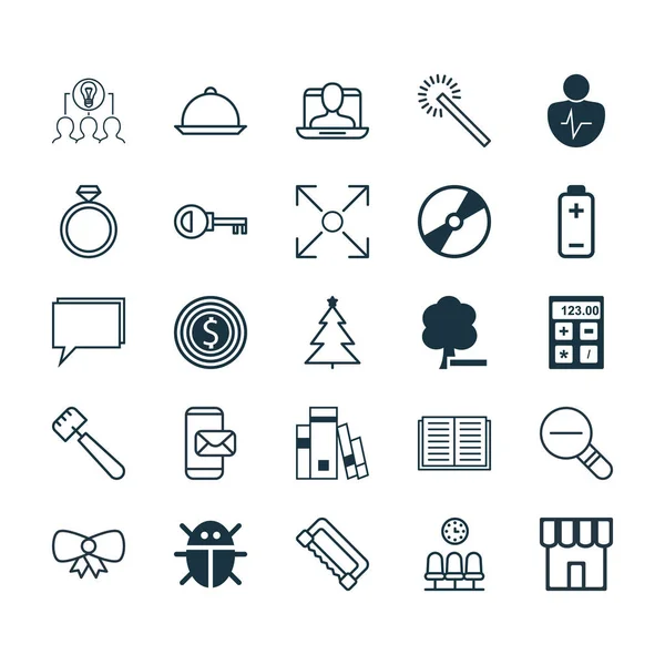 Set de 25 iconos editables universales. Puede ser utilizado para el diseño web, móvil y de aplicaciones. Incluye elementos como Zoom Out, Comedor, Batería y más . — Archivo Imágenes Vectoriales
