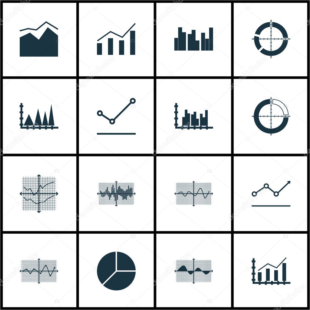 Set Of Graphs, Diagrams And Statistics Icons. Premium Quality Symbol Collection. Icons Can Be Used For Web, App And UI Design.