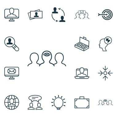 16 iş yönetimi simgeler kümesi. İş amacı, e-posta, küresel iş ve diğer simgeleri içerir. Güzel tasarım öğeleri.