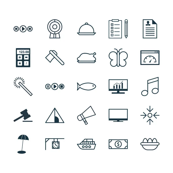 Set de 25 iconos editables universales. Puede ser utilizado para el diseño web, móvil y de aplicaciones. Incluye elementos tales como freír pollo, casa de camping, investigación de mercado y más . — Vector de stock