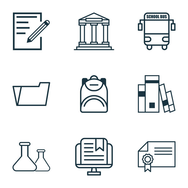 Набор из 9 образовательных икон. Includes Transport Vehicle, Haversack, Document Case and Other Symbols. Элементы дизайна
.