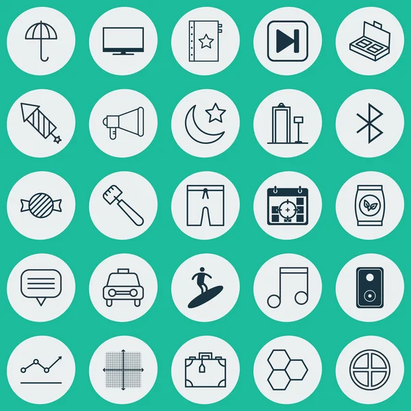 Set de 25 iconos editables universales. Puede ser utilizado para el diseño web, móvil y de aplicaciones. Incluye elementos como caramelo de caramelo, dispositivo de audio, conexión inalámbrica . — Archivo Imágenes Vectoriales