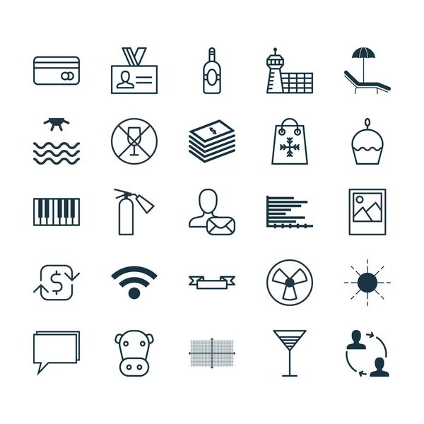 Set de 25 iconos editables universales. Puede ser utilizado para el diseño web, móvil y de aplicaciones. Incluye elementos tales como aperitivo, carta en línea, sol y más . — Archivo Imágenes Vectoriales