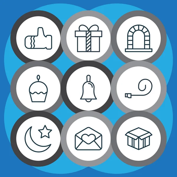 9 Noel simgeler kümesi. İçerir düdük, Hediyelik, tebrik e-posta ve diğer simgeler kutlamak. Güzel tasarım öğeleri.