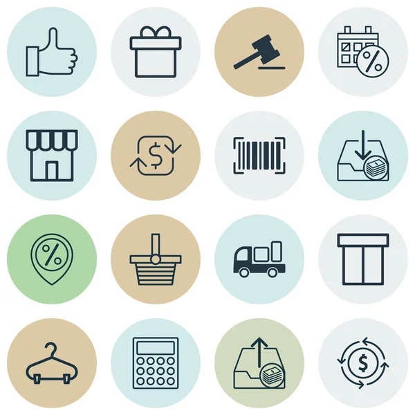 Set Of 16 Ecommerce Icons. Includes Discount Location, Outgoing Earnings, Black Friday And Other Symbols. Beautiful Design Elements. Royalty Free Stock Illustrations