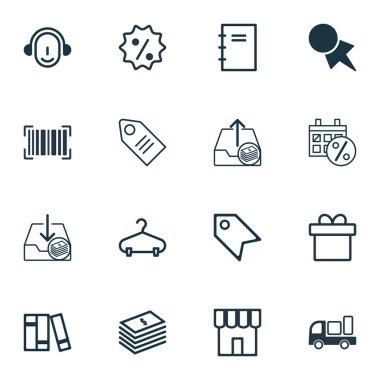 16 ticaret simgeler kümesi. Dükkanı, fiyat damga, Doları banknot ve diğer simgeleri içerir. Güzel tasarım öğeleri.