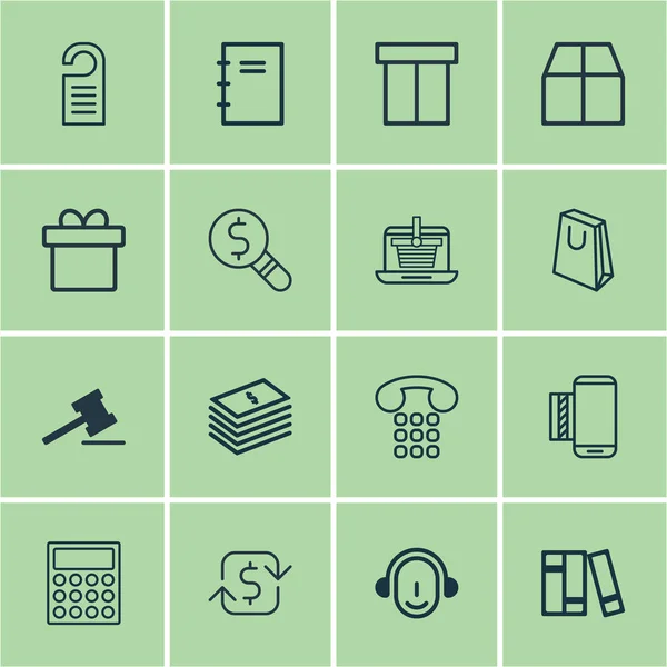Set Of 16 Commerce Icons. Includes E-Trade, Box, Present And Other Symbols. Beautiful Design Elements. — Stock Vector