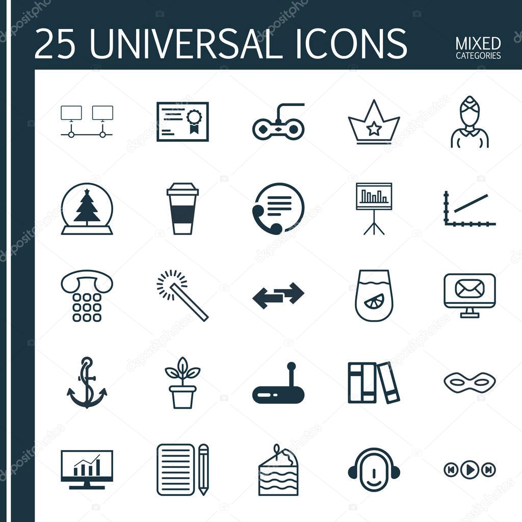 Set Of 25 Universal Editable Icons. Can Be Used For Web, Mobile And App Design. Includes Elements Such As Carnival Face, Employee, Presentation And More.