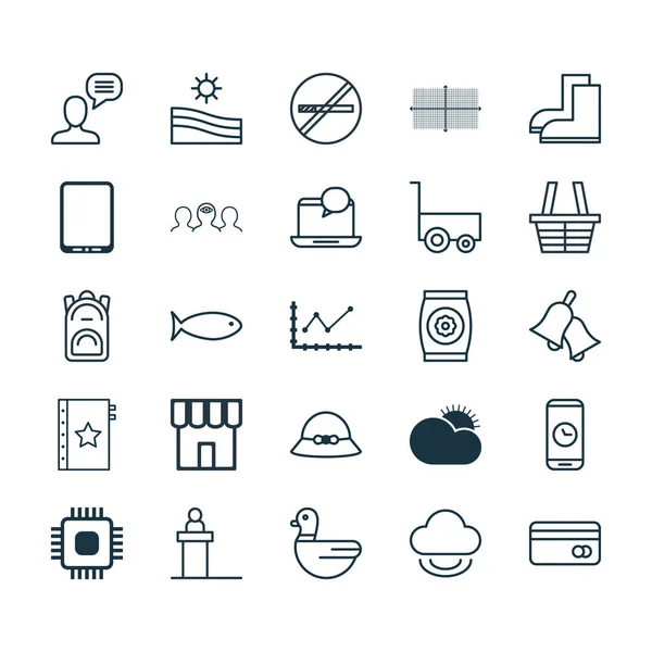 Set van 25 universele bewerkbare iconen. Kan worden gebruikt voor Web, mobiel en App Design. Bevat elementen zoals kunstmest, Rostrum, Plastic kaart en meer. — Stockvector
