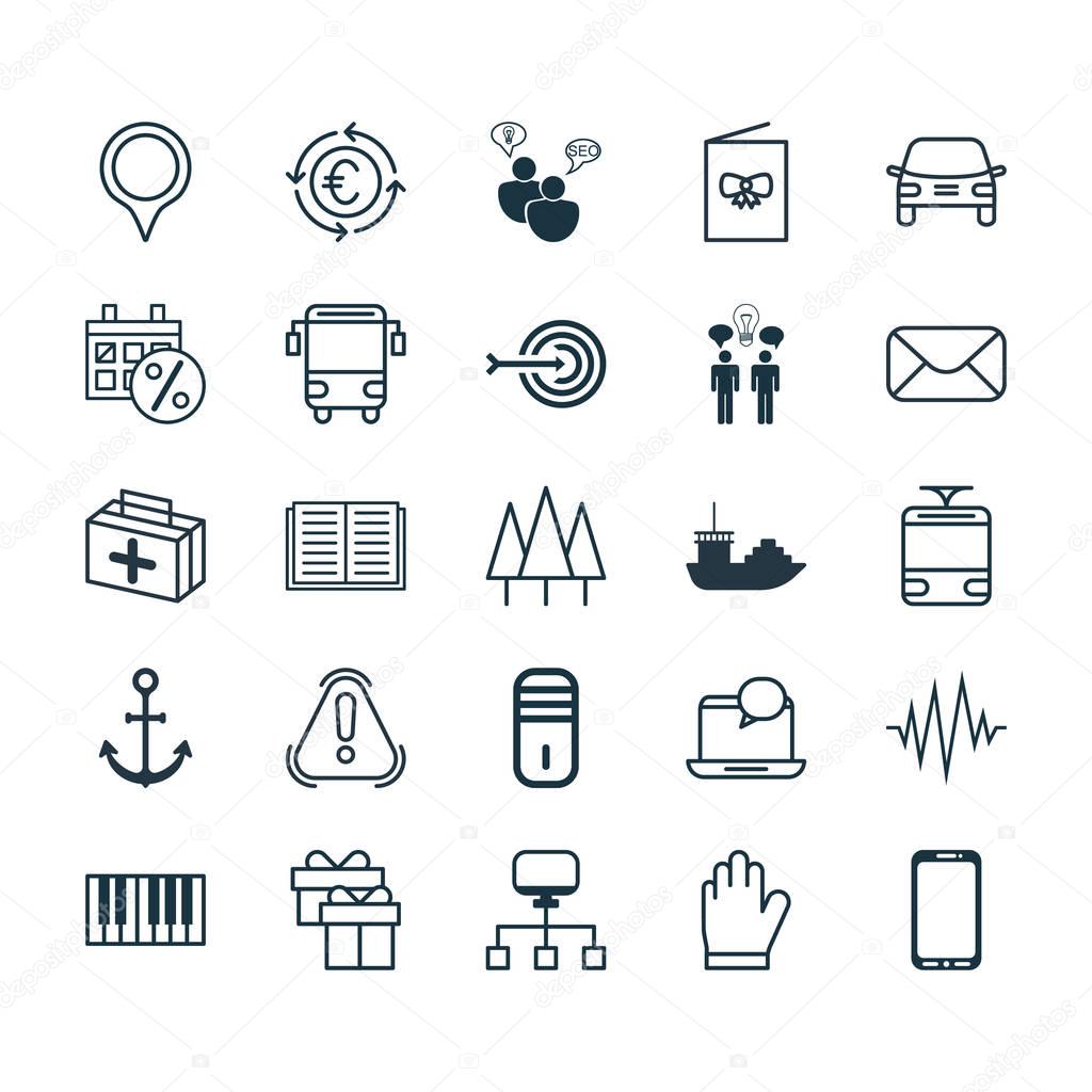 Set Of 25 Universal Editable Icons. Can Be Used For Web, Mobile And App Design. Includes Elements Such As Automobile, College Transport, Message And More.