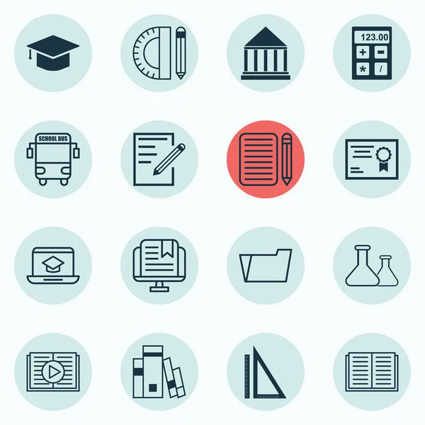 Set Of 16 Education Icons. Includes Taped Book, Library, Graduation And Other Symbols. Beautiful Design Elements. — Stock Vector