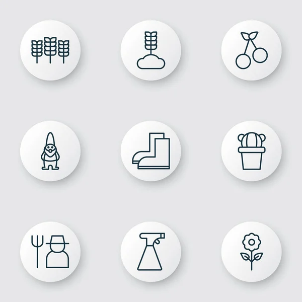 Set van 9 Holticulture iconen. Bevat granen, decoratieve Plant, woestijn Plant en andere symbolen. Mooie designelementen. — Stockvector