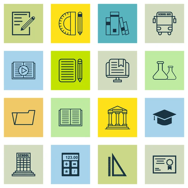 Set Of 16 School Icons. Includes Graduation, Chemical, Library And Other Symbols. Beautiful Design Elements. — Stock Vector