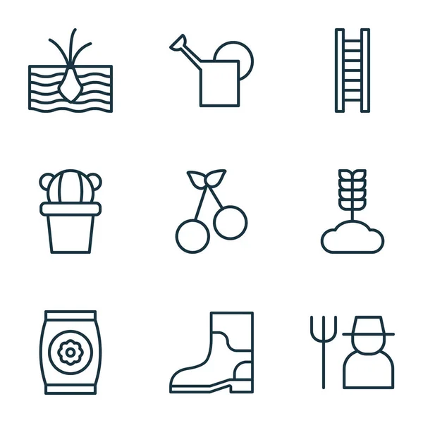 Conjunto de 9 iconos de la jardinería. Incluye Bailer, Escalera, Cereal y otros símbolos. Hermosos elementos de diseño . — Vector de stock