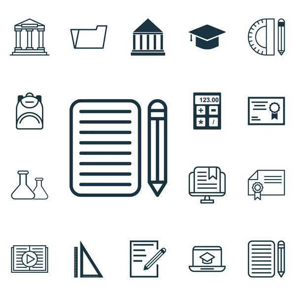 Conjunto de 16 iconos de la educación. Incluye herramientas educativas, E-Study, Diploma y otros símbolos. Hermosos elementos de diseño . — Vector de stock