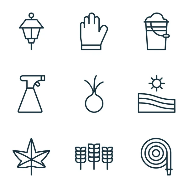 Conjunto de 9 ícones de jardim. Inclui planta de outono, trigo, prado e outros símbolos. Elementos de design bonito . —  Vetores de Stock