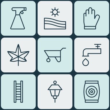 9 Ekim simgeler kümesi. Sonbahar bitki, çayır, koruma Mitt ve diğer simgeleri içerir. Güzel tasarım öğeleri.