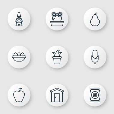 9 bitki simgeleri ayarlayın. Bush Pot, Floweret, Mısır ve diğer simgeleri içerir. Güzel tasarım öğeleri.