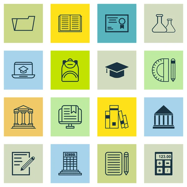 Set Of 16 Education Icons. Includes Academy, Library, Haversack And Other Symbols. Beautiful Design Elements. — Stock Vector