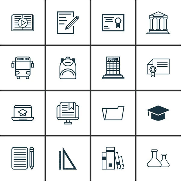 Ensemble de 16 icônes scolaires. Comprend Graduation, Collège, Haversack et autres symboles. Beaux éléments de conception . — Image vectorielle
