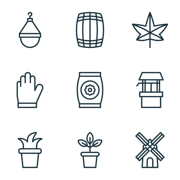 Set von 9 Pflanzensymbolen. enthält Wasserquelle, Kleiderbügel, Herbstpflanze und andere Symbole. schöne Gestaltungselemente. — Stockvektor