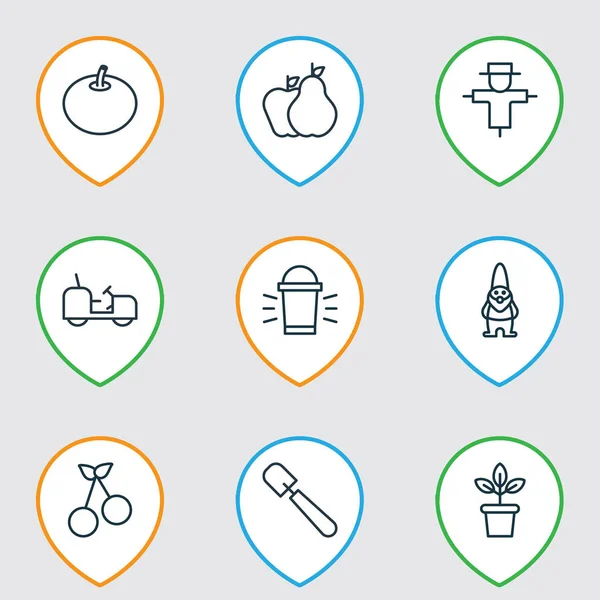 9 tarım simgeler kümesi. Cüce, tatlı Berry, asmak lamba ve diğer simgeleri içerir. Güzel tasarım öğeleri.