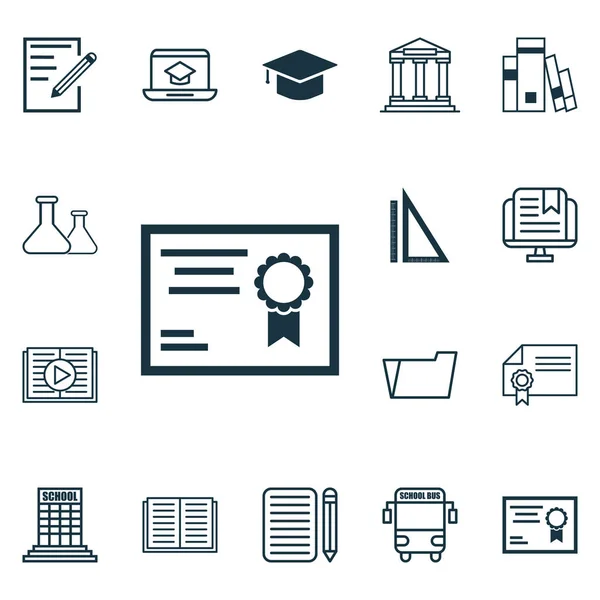 Set Of 16 School Icons. Includes Chemical, Paper, Library And Other Symbols. Beautiful Design Elements. — Stock Vector