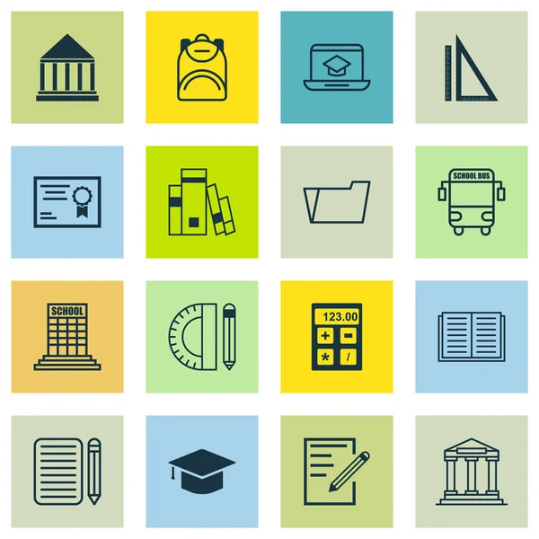 Set di 16 icone dell'istruzione. Include l'apprendimento a distanza, strumenti di istruzione, certificato e altri simboli. Bellissimi elementi di design . — Vettoriale Stock